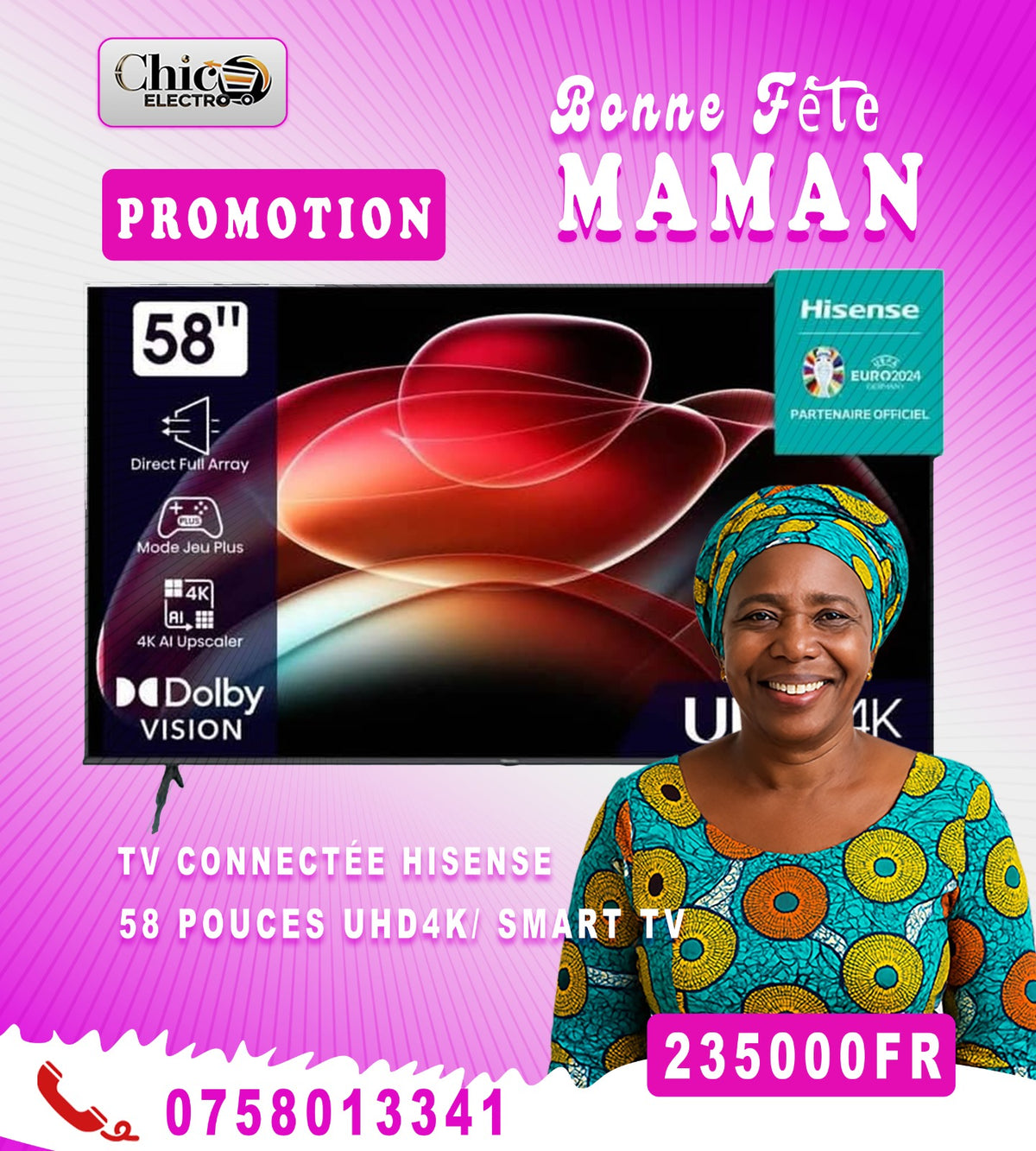 TÉLÉVISION CONNECTÉE HISENSE 58 POUCES UHD4K