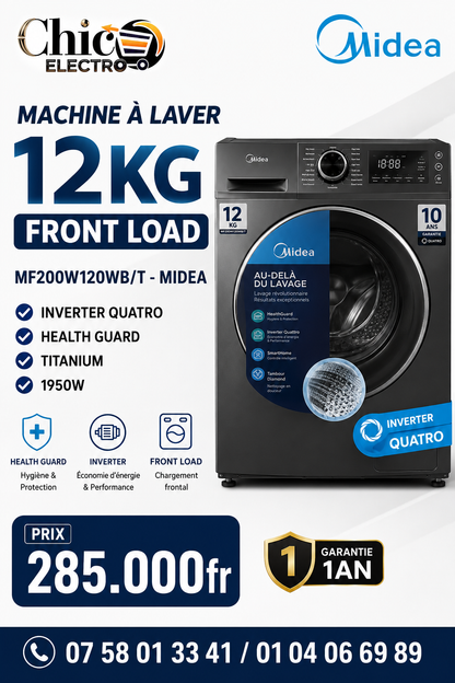 MACHINE À LAVER AUTOMATIQUE MIDEA 12KG INVERTER
