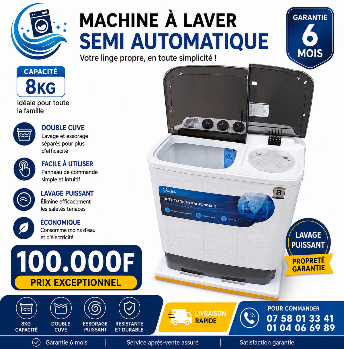 MACHINE À LAVER SEMI AUTOMATIQUE MIDEA 8KG