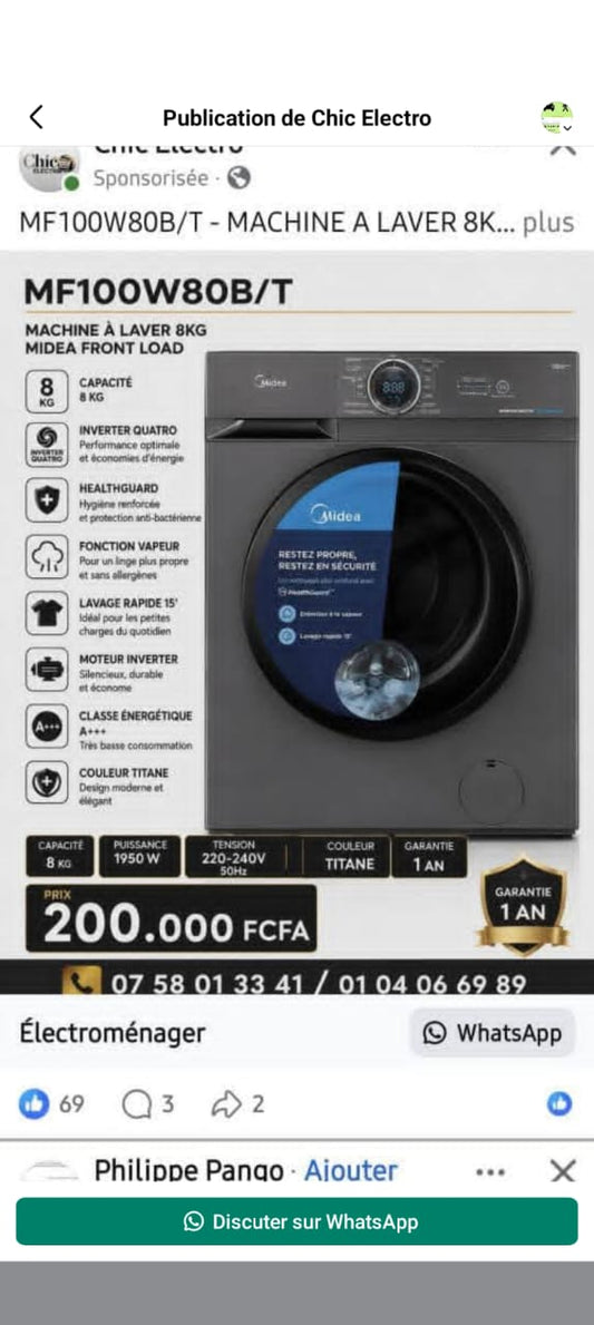 MACHINE À LAVER AUTOMATIQUE MIDEA INVERTER QUATRO